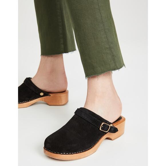 RE/DONE Black Suede Clogs w/ Adjustable Strap Size 38/ US 8 - Picture 1 of 11